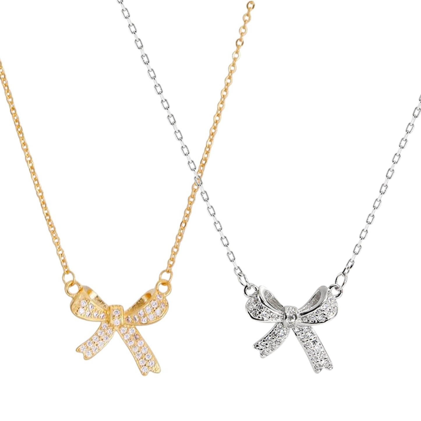 Anmahe Bow Necklace,2 Items Butterfly Collarbone Necklace for Women,Fashion Bowtie Pendant,Cute Necklace,Dainty Bowknot Chain Necklace Suitable for Ladies and Girls(Gold+Silver)