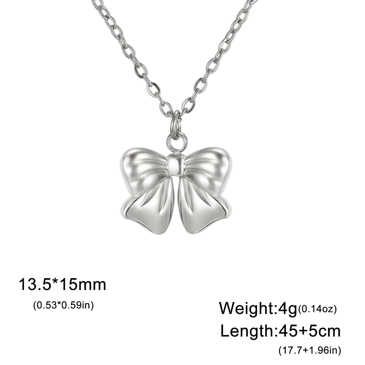 kkjoy Cute Small Tiny Bow Necklace Stainless Steel Silver Plated Dainty Ribbon Bow Tie Pendant Necklace Butterfly Bowknot Jewelry for Women Charming Ladies (Style 2, Silver)