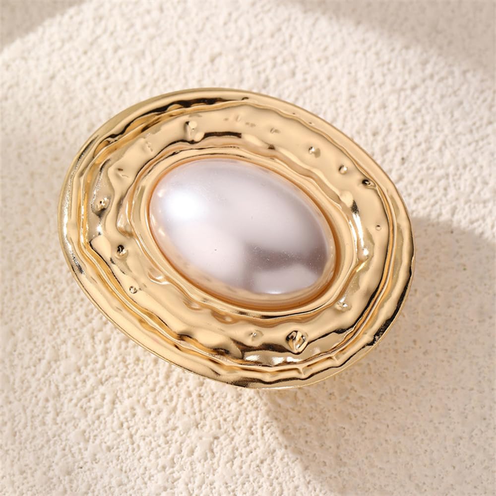 OIDIMS Chunky Pearl Statement Rings for Women Gold Plated Baroque Irregular Pearl Open Adjustable Large Ring Exaggeration Knuckle Finger Rings Promise Engagement Fashion Wedding Jewelry Accessories