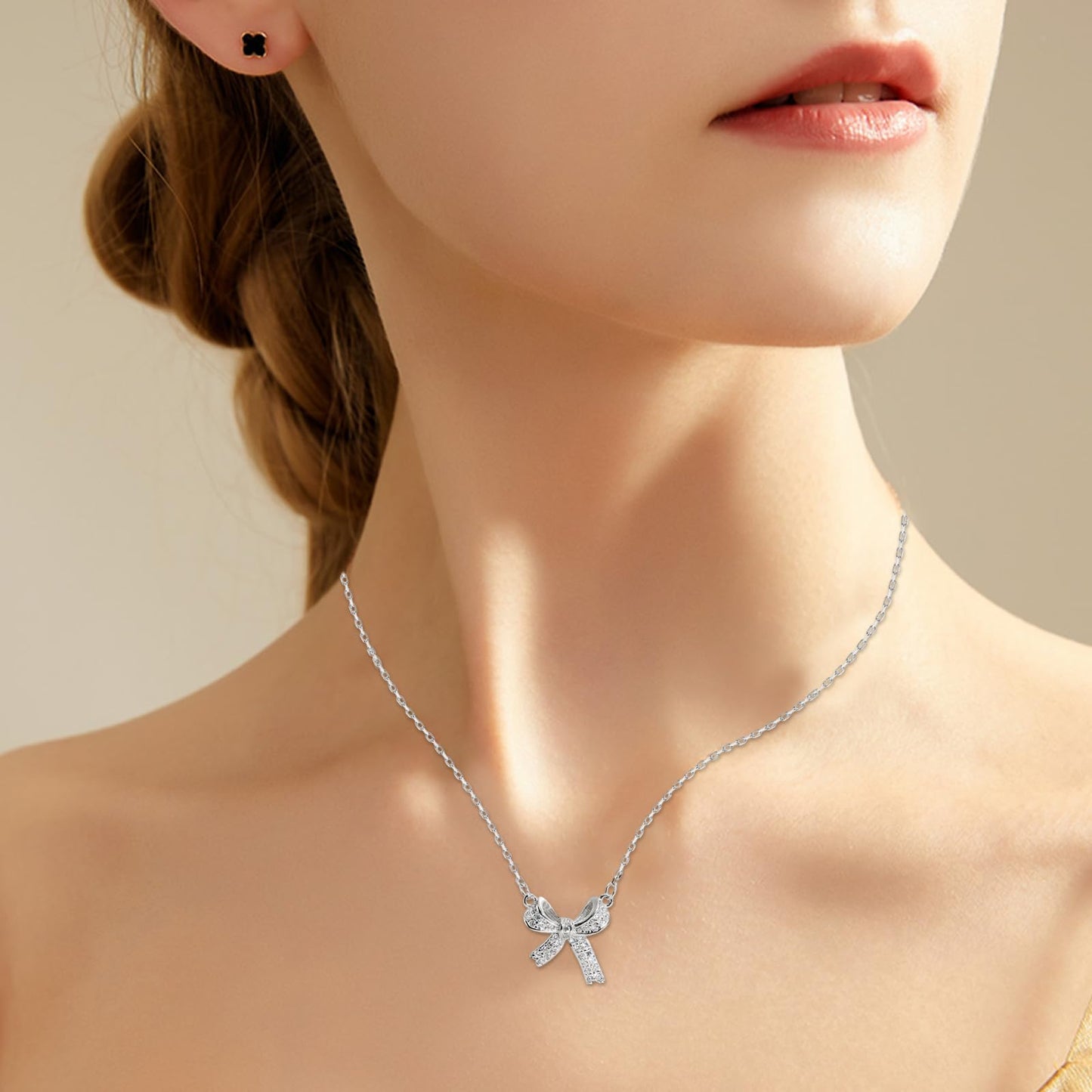 Anmahe Bow Necklace,2 Items Butterfly Collarbone Necklace for Women,Fashion Bowtie Pendant,Cute Necklace,Dainty Bowknot Chain Necklace Suitable for Ladies and Girls(Gold+Silver)