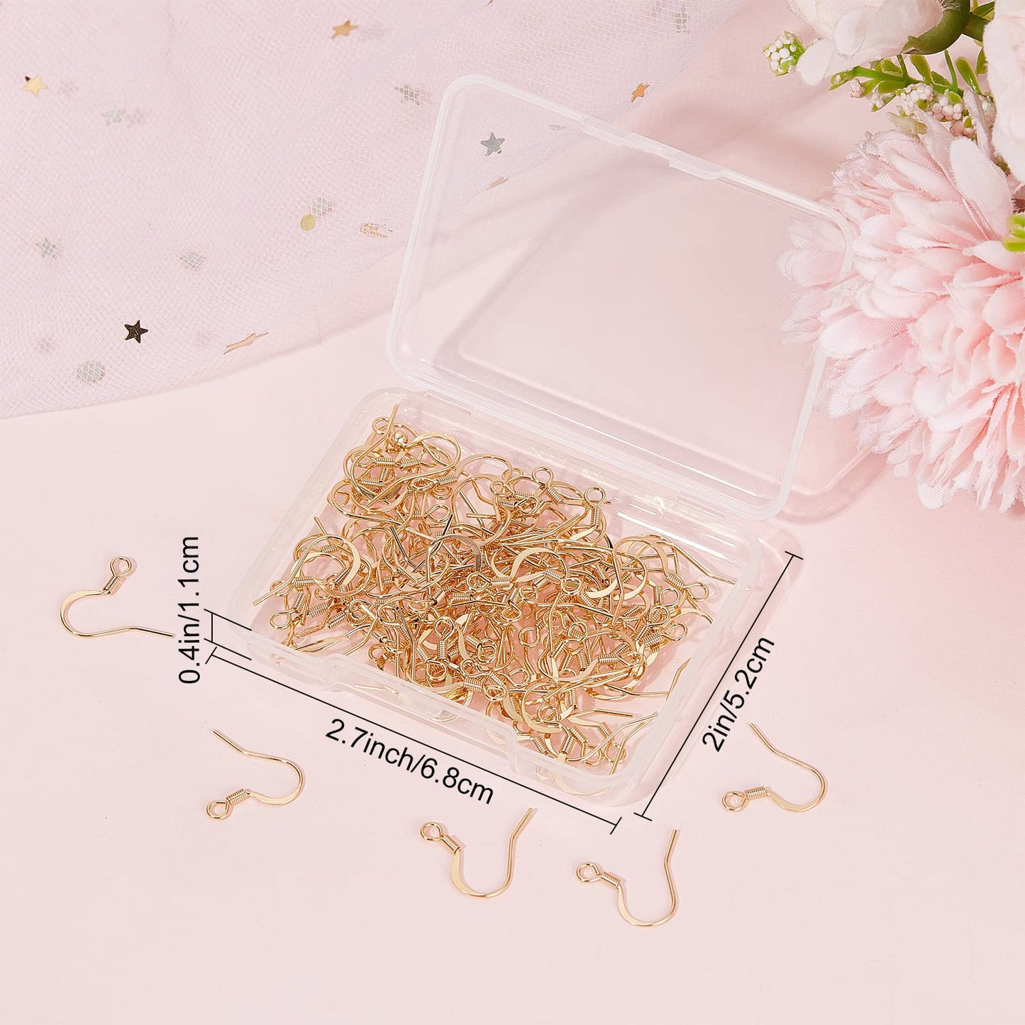 SUNNYCLUE 1 Box 18k Gold Plated Earring Hooks French Ear Hooks Fish Hook Earrings Ear Wires Fishhook Earring Findings for jewellery Making Adult DIY Dangle Earrings Craft Accessories Supply
