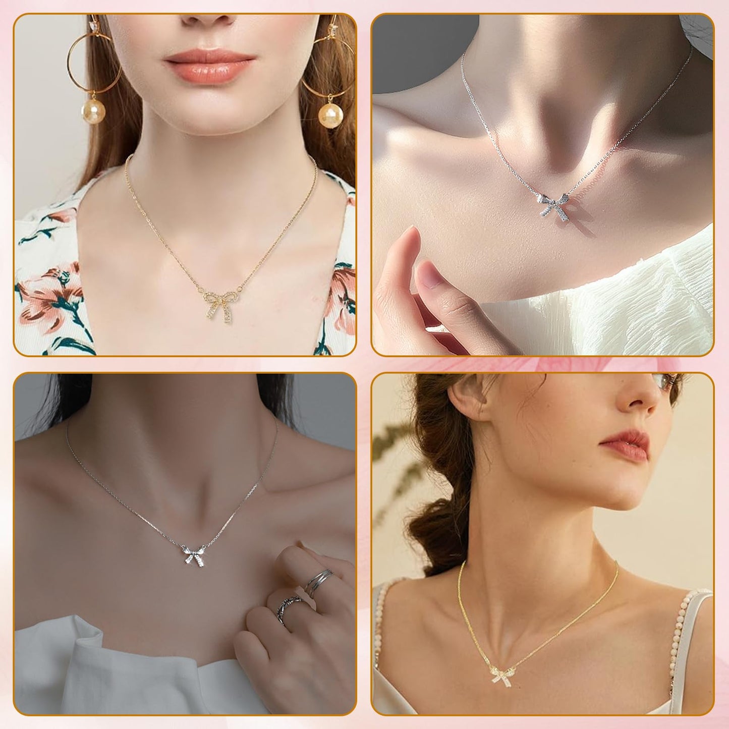 Anmahe Bow Necklace,2 Items Butterfly Collarbone Necklace for Women,Fashion Bowtie Pendant,Cute Necklace,Dainty Bowknot Chain Necklace Suitable for Ladies and Girls(Gold+Silver)