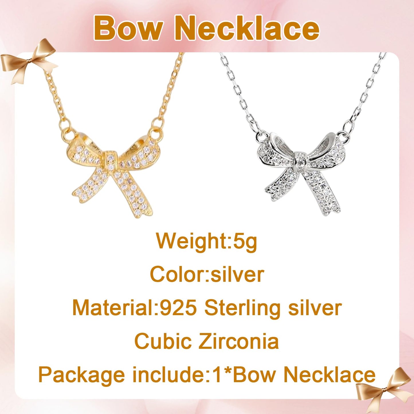 Anmahe Bow Necklace,2 Items Butterfly Collarbone Necklace for Women,Fashion Bowtie Pendant,Cute Necklace,Dainty Bowknot Chain Necklace Suitable for Ladies and Girls(Gold+Silver)