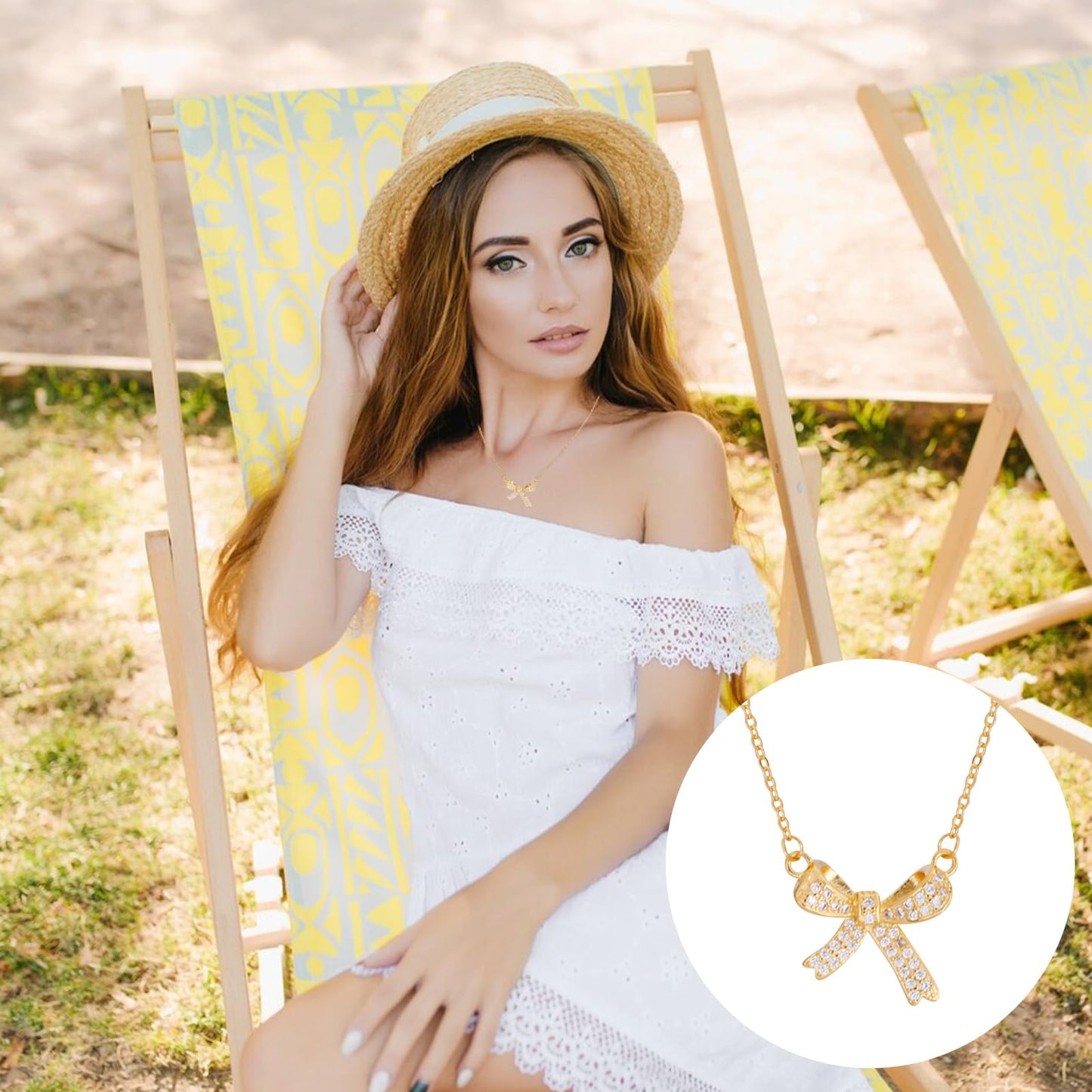 Tweozek Bow Necklace, Gold Butterfly Chain Elegant Collarbone Design, Cute & Dainty, Perfect for Women, Gift for Her, Alloy Jewellery, Birthday Present (Gold)