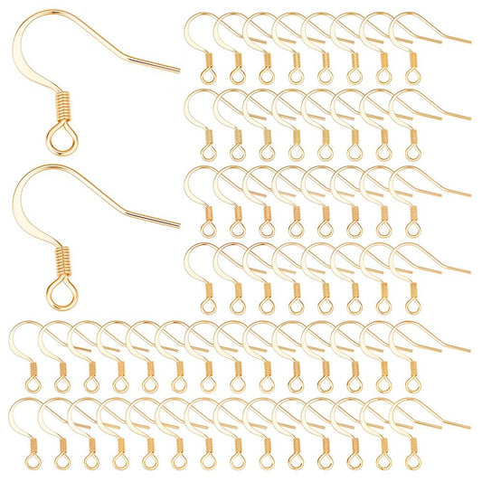 SUNNYCLUE 1 Box 18k Gold Plated Earring Hooks French Ear Hooks Fish Hook Earrings Ear Wires Fishhook Earring Findings for jewellery Making Adult DIY Dangle Earrings Craft Accessories Supply