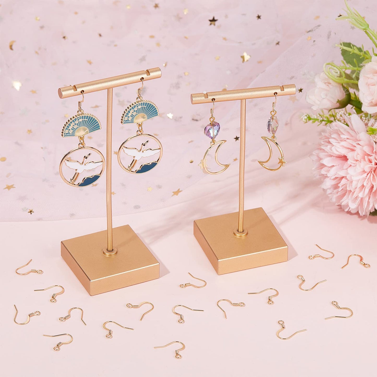 SUNNYCLUE 1 Box 18k Gold Plated Earring Hooks French Ear Hooks Fish Hook Earrings Ear Wires Fishhook Earring Findings for jewellery Making Adult DIY Dangle Earrings Craft Accessories Supply