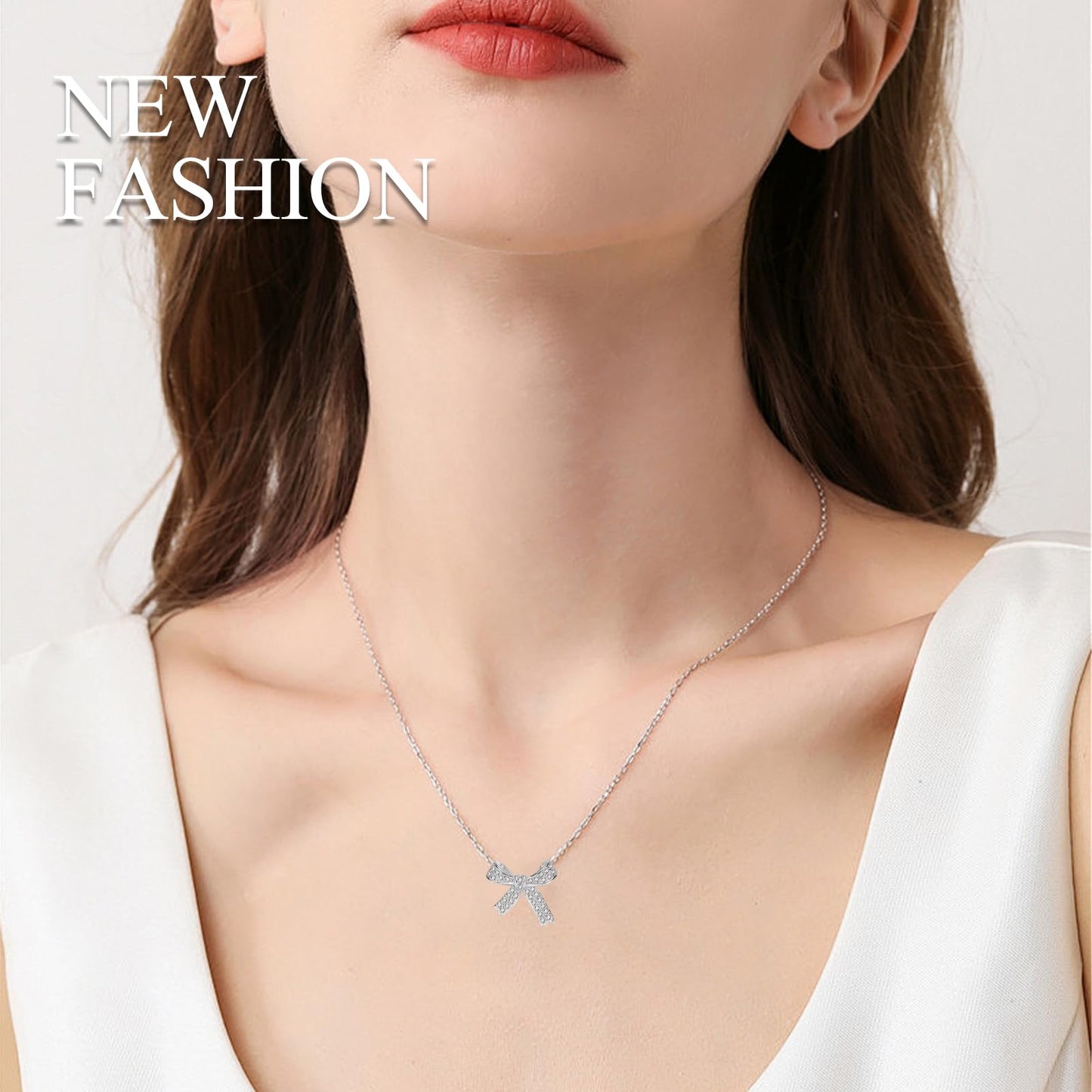 Bow Necklace Light Luxury Niche Design Collarbone Chain Female Minimalist Necklace Women's Jewelled Collar Sterling Silver Bow Necklace Christmas Girls' Fashion Accessory for Girls Wedding Prom Daily