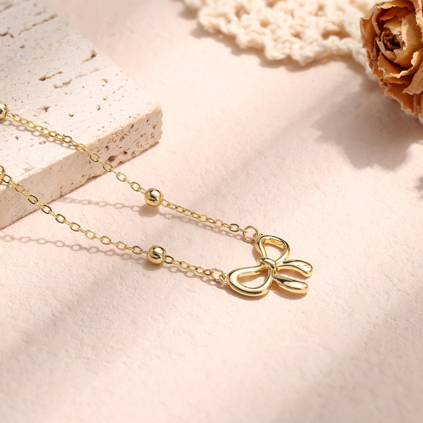 LOLIAS Gold Bow Necklace for Women Girls Bowknot Pendant Choker Necklace 14K Gold Plated Chain Necklaces for Women Fashion Jewelry Gifts