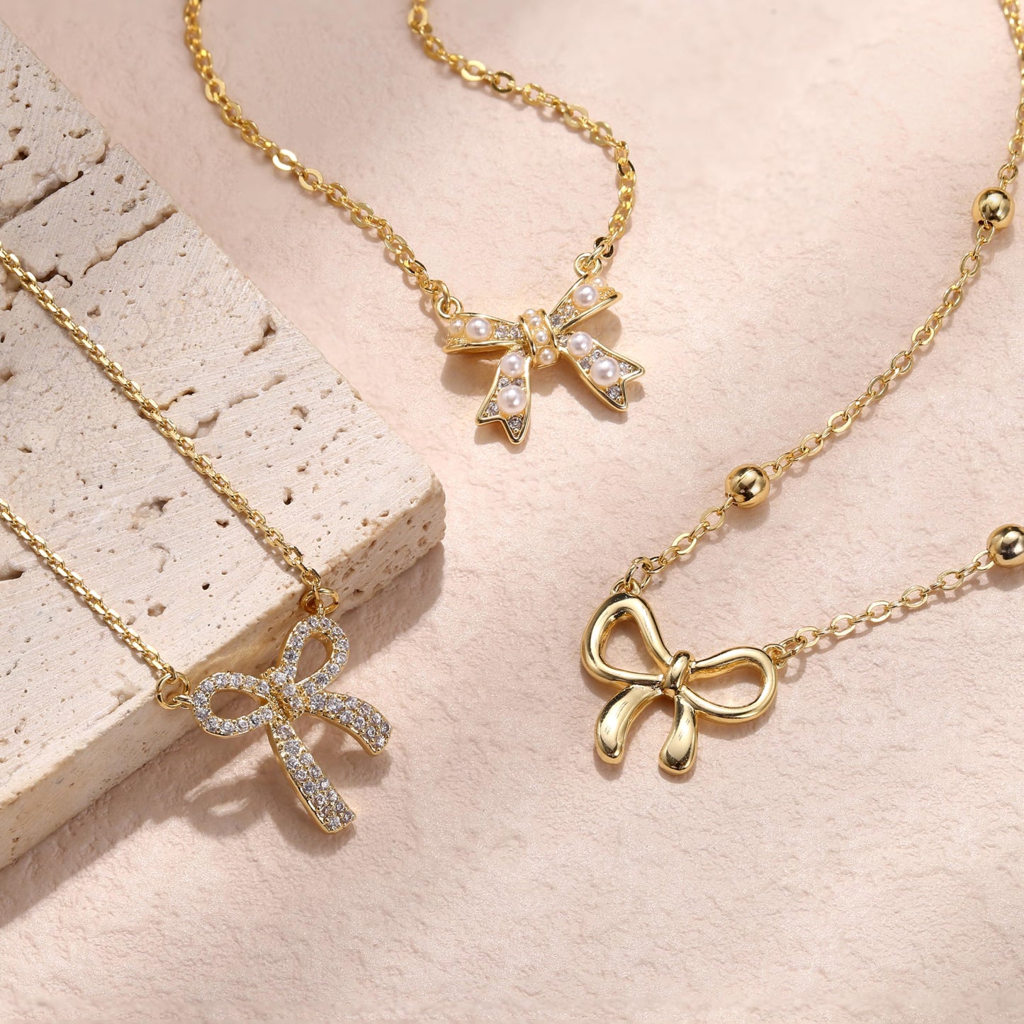 LOLIAS Gold Bow Necklace for Women Girls Bowknot Pendant Choker Necklace 14K Gold Plated Chain Necklaces for Women Fashion Jewelry Gifts