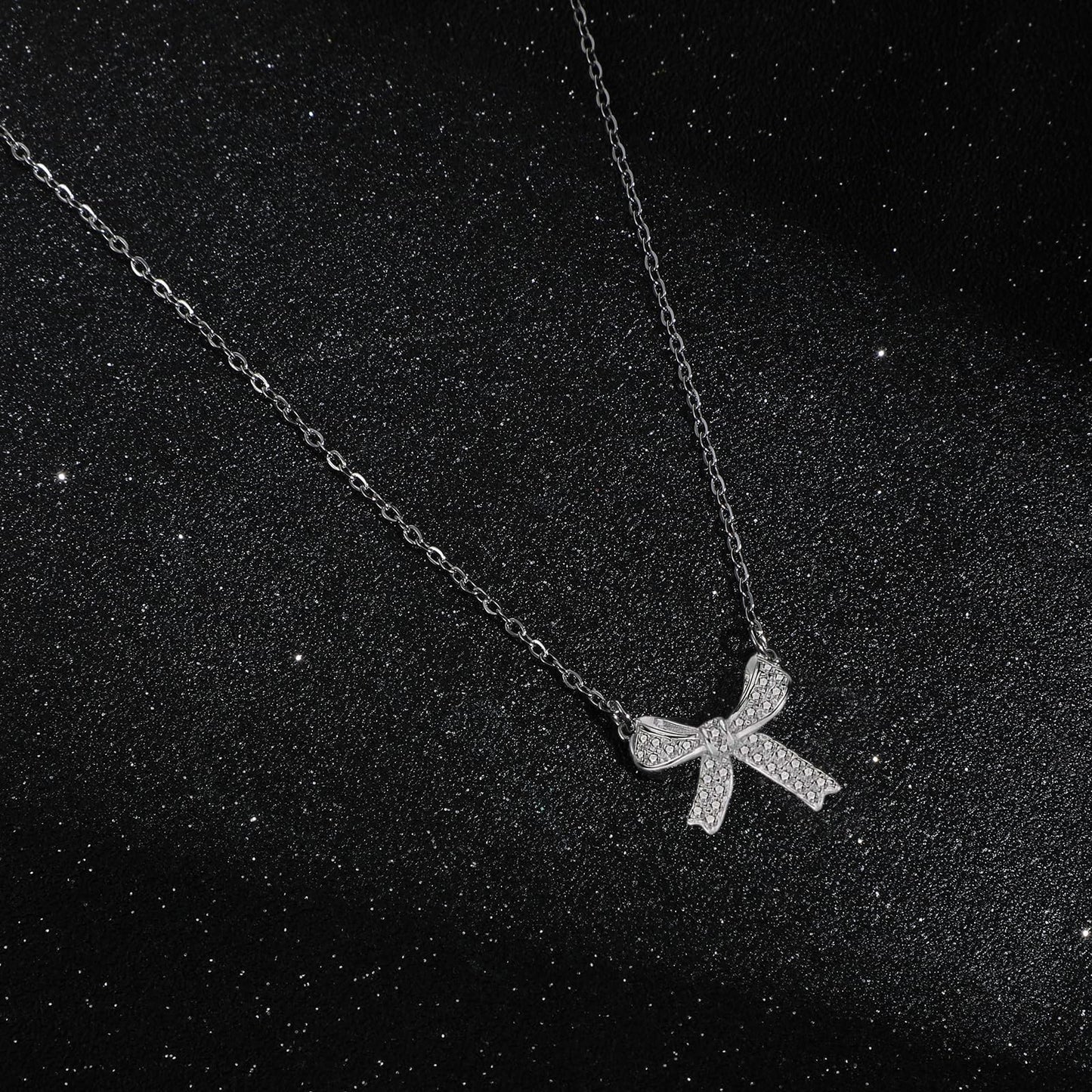 Bow Necklace Light Luxury Niche Design Collarbone Chain Female Minimalist Necklace Women's Jewelled Collar Sterling Silver Bow Necklace Christmas Girls' Fashion Accessory for Girls Wedding Prom Daily